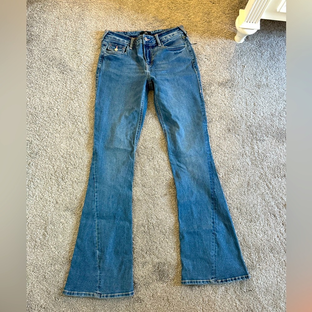 True Religion Flare Jeans With Pink Embroidery